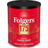 Folgers Classic Medium Roast Ground Coffee, 10.3 Oz 175th Anniversary Limited Edition Metal Can