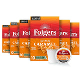 Folgers Buttery Caramel Artificially Flavored Coffee, Keurig K-Cup Pods, 10 Count Box (Pack of 6)