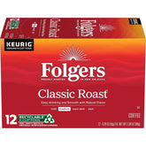 Folgers Classic Roast Medium Roast Coffee, 12 Keurig K-Cup Pods (Pack of 1, 12 Count Total)