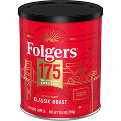 Folgers Classic Medium Roast Ground Coffee, 10.3 Oz 175th Anniversary Limited Edition Metal Can