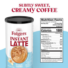 Folgers French Vanilla Flavored Instant Latte, 16 Ounce (Pack of 6)