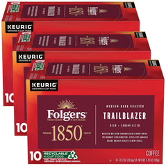 1850 by Folgers Trailblazer Medium Dark Roast Coffee, 10 Keurig K-Cup Pods (Pack of 3)