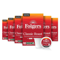 Folgers Classic Roast Coffee, Medium Roast, Keurig K-Cup Pods, 10 Count Box (Pack of 6)