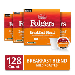 Folgers K Cups Folgers Breakfast Blend Mild Roast Coffee, 128 Keurig K-Cup Pods