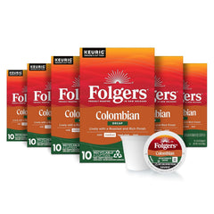 Folgers Colombian Decaf Coffee, Medium Roast, Keurig K-Cup pods, 10 Count Box (Pack of 6)