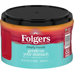 Folgers Simply Smooth Mild Roast Ground Coffee, 23 Ounce (Pack of 6), Gentle on Your Stomach