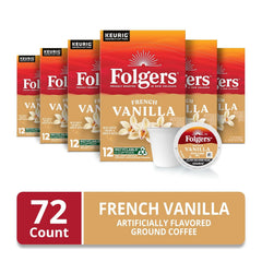 Folgers French Vanilla Flavored Coffee, 72 Keurig K-Cup Pods