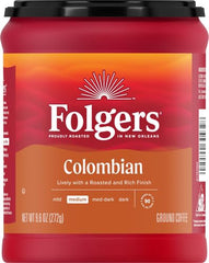 Folgers 100% Colombian Coffee, Medium Roast Ground Coffee, 9.6 Ounce Canister