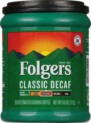 Folgers Decaf Coffee, Ground Coffee, Classic Medium Roast, 9.6 Ounce Canister (Pack of 2)