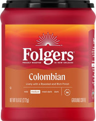 Folgers 100% Colombian Coffee, Medium Roast Ground Coffee, 9.6 Ounce Canister