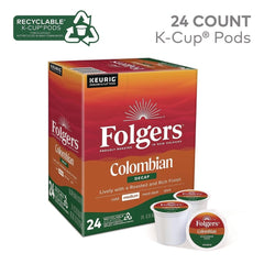 Folgers 100 percent Colombian Decaf K-Cups for Keurig brewers, 24 Count