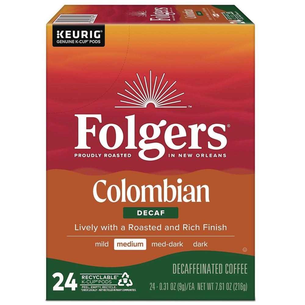 Folgers 100 percent Colombian Decaf K-Cups for Keurig brewers, 24 Count