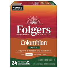 Folgers 100 percent Colombian Decaf K-Cups for Keurig brewers, 24 Count