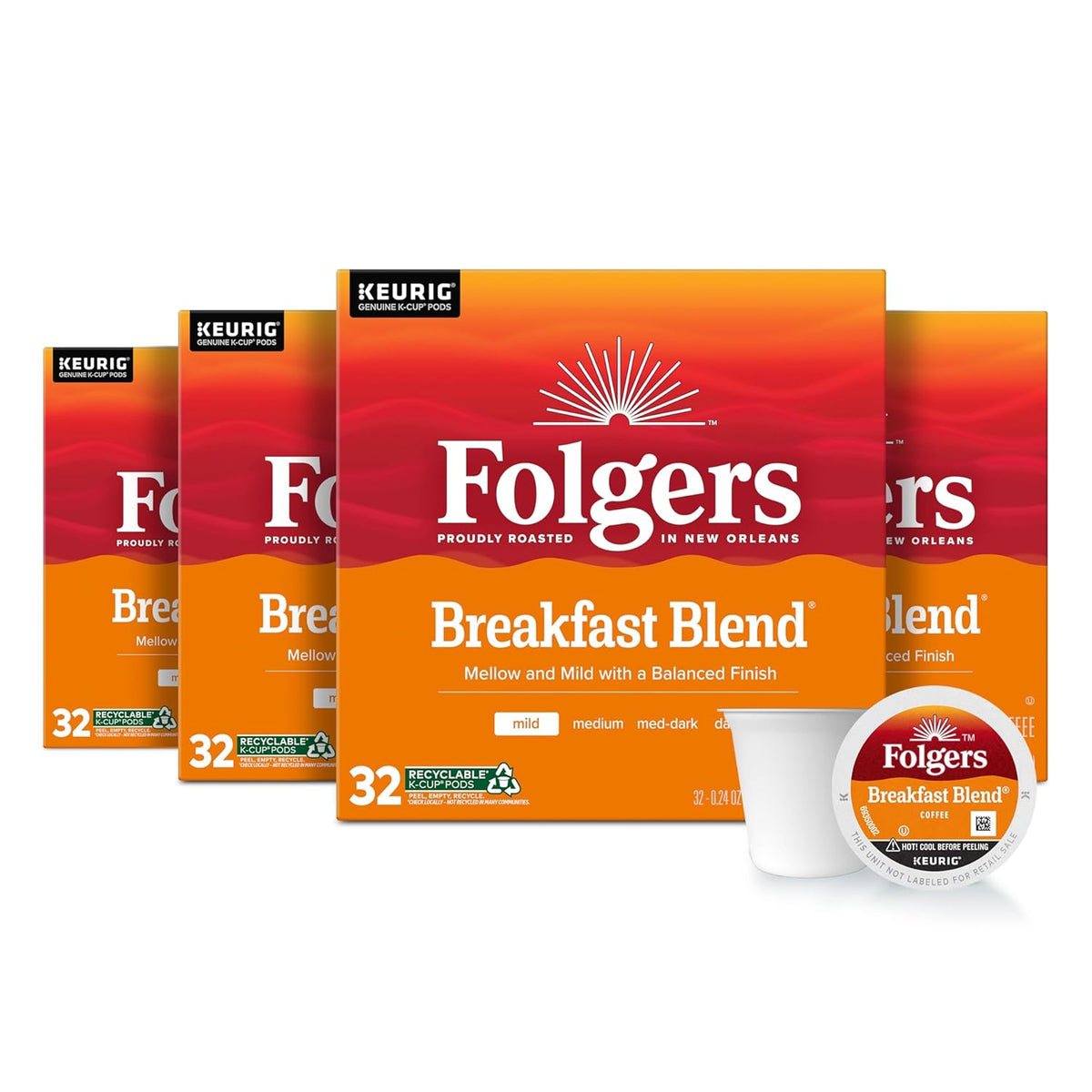Folgers K Cups Folgers Breakfast Blend Mild Roast Coffee, 128 Keurig K-Cup Pods