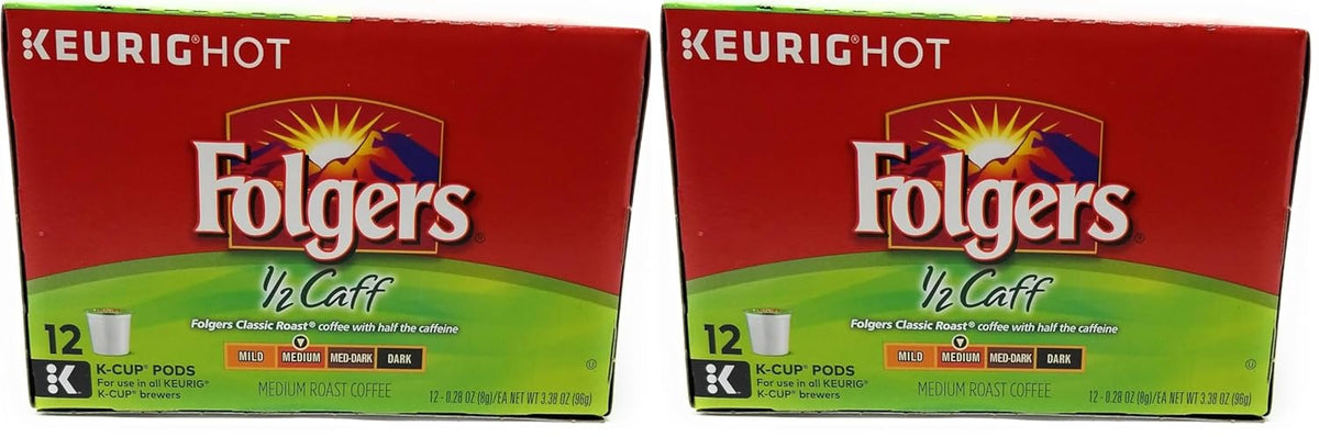 FOLGERS K CUPS Half Caff Ground Coffee K Cup Pods, 12 ct (Pack of 2)