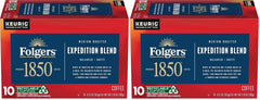 1850 by Folgers Pioneer Blend Medium Roast Coffee, 10 Keurig K-Cup Pods (Pack of 2)