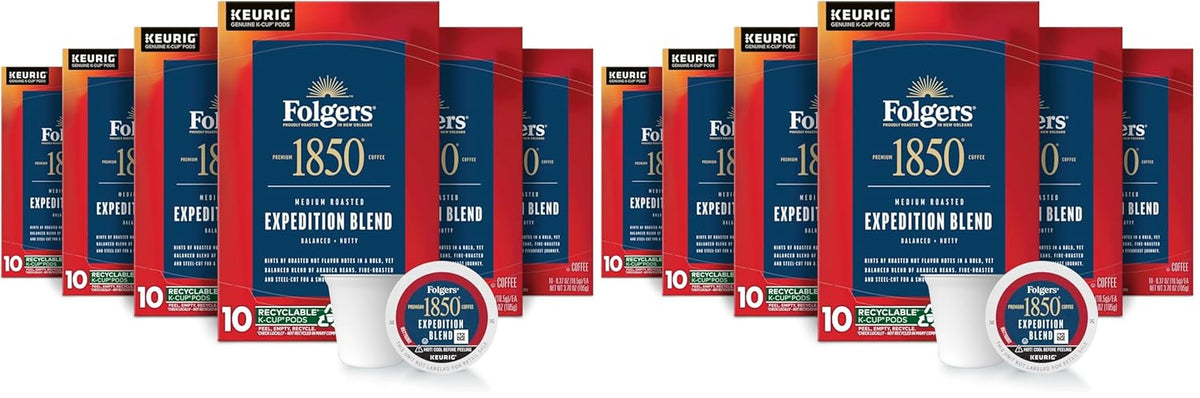 Folgers 1850 Expedition Blend Medium Roast Coffee, 60 Keurig K-Cup Pods (Pack of 2)