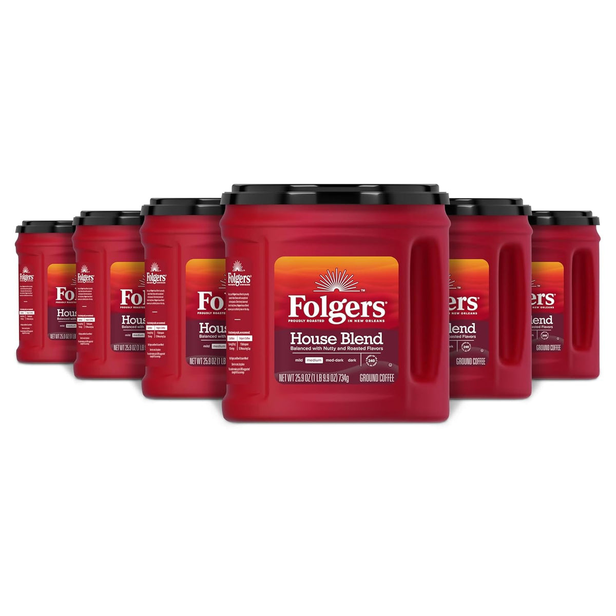 Folgers House Blend Medium Roast Ground Coffee, 25.9 Ounce (Pack of 6)