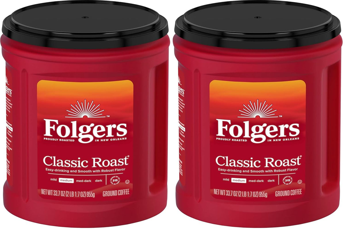 Folgers Classic Roast Ground Coffee, 33.7 Ounce (Pack of 2)
