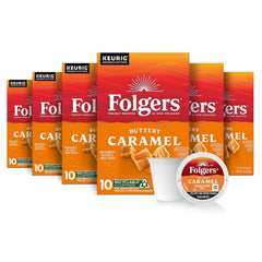 Folgers Buttery Caramel Artificially Flavored Coffee, Keurig K-Cup Pods, 10 Count Box (Pack of 6)
