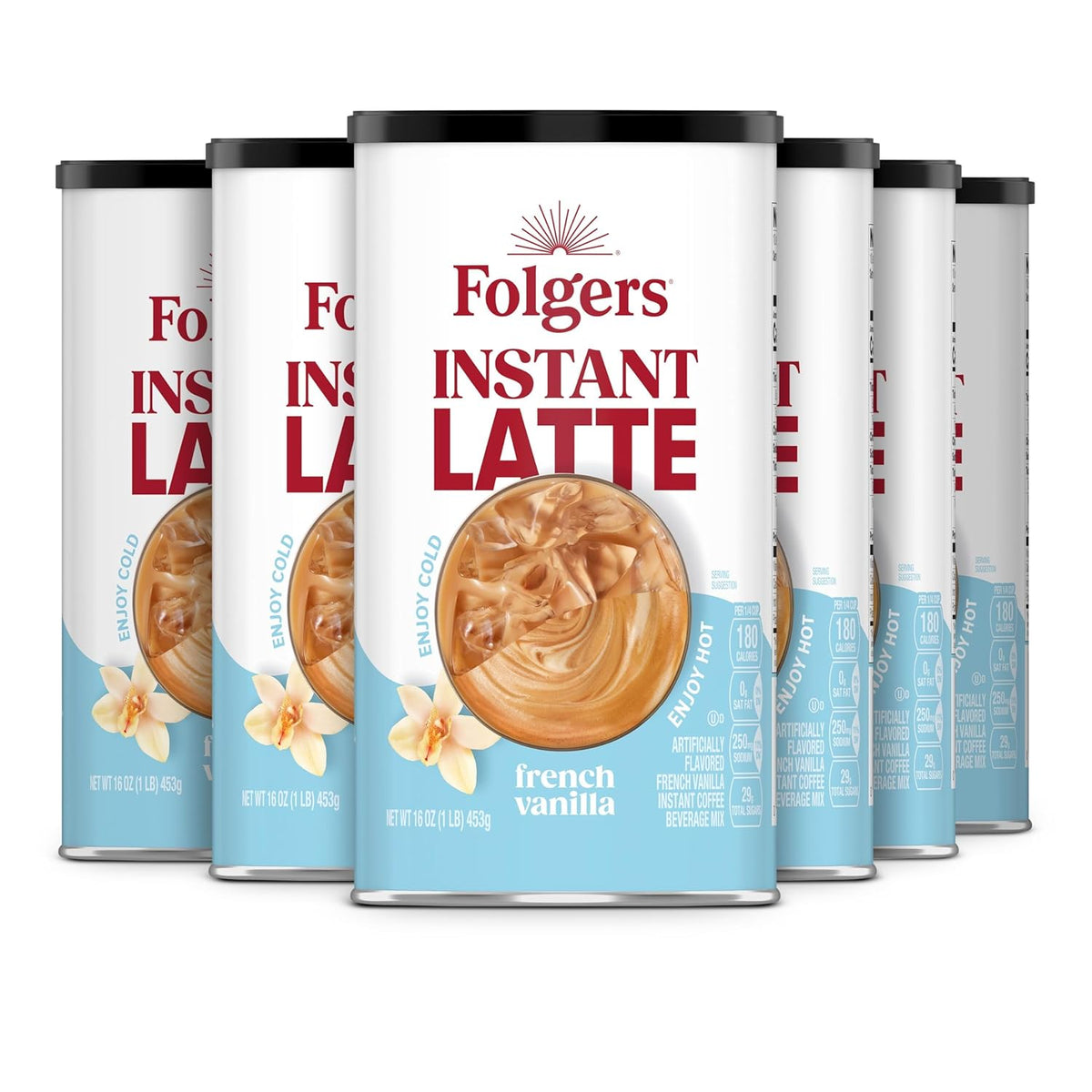 Folgers French Vanilla Flavored Instant Latte, 16 Ounce (Pack of 6)