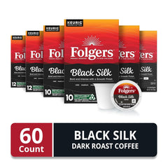 Folgers Black Silk Coffee, Dark Roast, Keurig K-Cup Pods, 10 Count Box (Pack of 6)