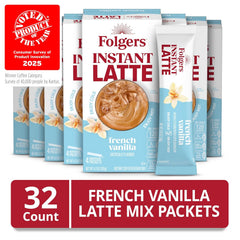 Folgers French Vanilla Flavored Instant Latte, 4 Single Serve Packets (Pack of 8)