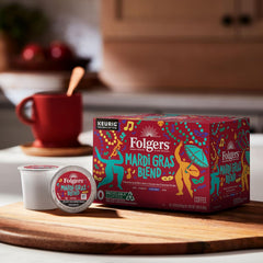 Folgers Mardi Gras Blend Medium-Dark Roast Coffee, Keurig K-Cup pods, 10 Count Box