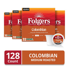 Folgers Colombian Coffee, Medium Roast, Keurig K-Cup Pods, 32 Count Boxes (Pack of 4)