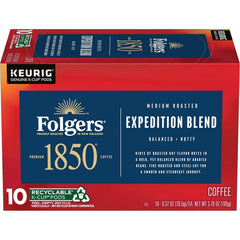 1850 by Folgers Pioneer Blend Medium Roast Coffee, 10 Keurig K-Cup Pods