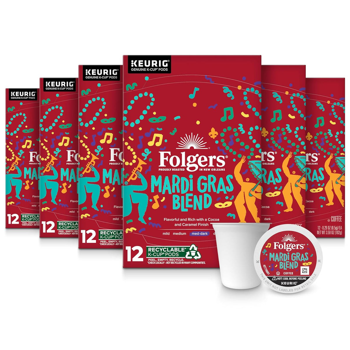 Folgers Mardi Gras Blend Medium-Dark Roast Coffee, 72 Keurig K-Cup Pods