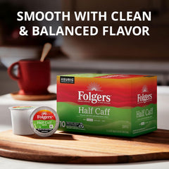 Folgers Half Caff Coffee, Medium Roast, Keurig K-Cup Pods, 10 Count (Pack of 6)
