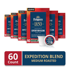 Folgers 1850 Expedition Blend Medium Roast Coffee, 60 Keurig K-Cup Pods