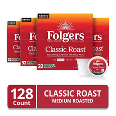 Folgers Classic Roast, Medium Roast Coffee, Keurig K-Cup Pods, 32 Count Boxes (Pack of 4)
