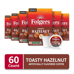 Folgers Toasty Hazelnut Artificially Flavored Coffee, Keurig K-Cup pods, 10 Count Box (Pack of 6)
