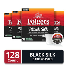 Folgers Black Silk, Dark Roast Coffee, Keurig K-Cup Pods, 32 Count Boxes (Pack of 4)