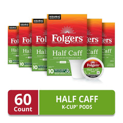 Folgers Half Caff Coffee, Medium Roast, Keurig K-Cup Pods, 10 Count (Pack of 6)