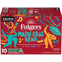 Folgers Mardi Gras Blend Medium-Dark Roast Coffee, Keurig K-Cup pods, 10 Count Box