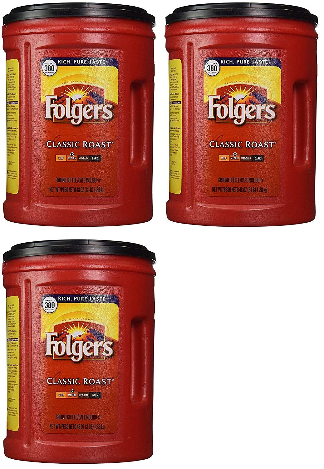 Folgers Coffee, Classic(Medium) LOeoSl Roast, 48 Ounce, 3 Pack