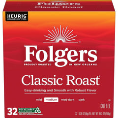 Folgers Classic Roast, Medium Roast Coffee, Keurig K-Cup Pods, 32 Count Boxes (Pack of 4)